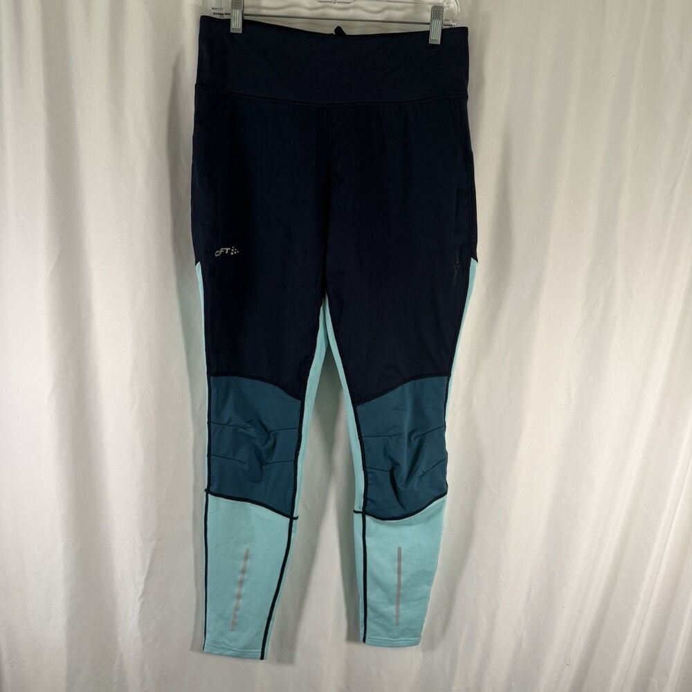 Craft Ventair Wind Pants Women's Large Blue Green Tights Pull On Zip Pocket